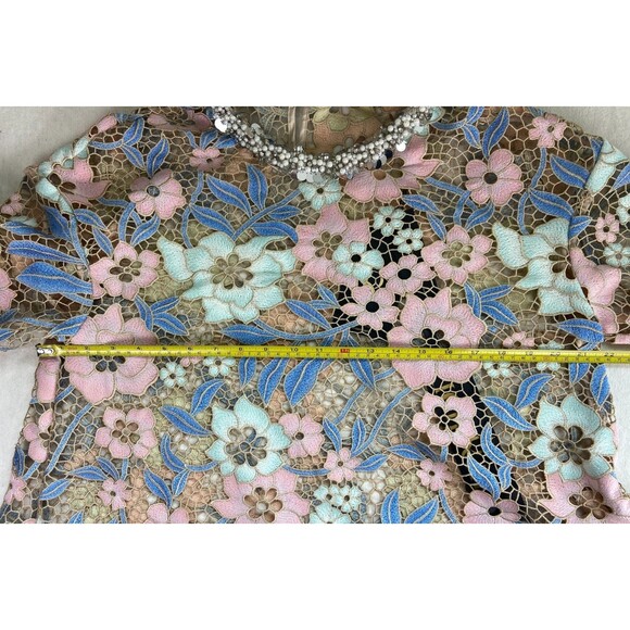 NWT Rich Radi Q's Womens Small Custom Guipure Lace Floral Top Pink Blue Elegant - Picture 11 of 16